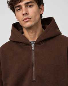 Ensemble décontracté streetwear pour homme, sweat à capuche zippé 2-en-1 et pantalon de survêtement en molleton polyester/coton marron, coupe ample - Product Image 3