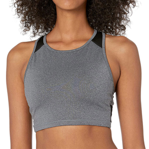 Soutien-gorge de sport yoga pour femme à maintien élevé, séchage rapide, respirant, en Spandex/Nylon, sans coutures, col rond, surpiqûres contrastées, bretelles non ajustables - Product Image 1