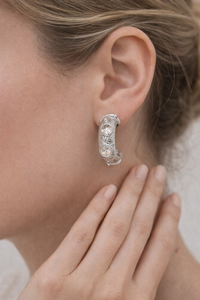 925 Sterling Silver C-Shaped <b>Cuff</b> Hoop <b>Earrings</b> For Women With Pave Setting Elegant Jewellery Pair Bridal Engagement - Product Image 1