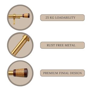 Rustic metal <b>Curtain</b> <b>Pole</b> with <b>Wood</b> Finials and Brass Wall <b>Brackets</b> 0.75-0.99 In Diameter - Product Image 4