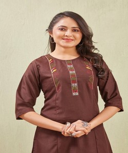 FANCY SLUB COTTON EMBROIDERY WORK CO-ORD SET DAILY WEAR WHOLESALE PRICE ETHNIC GARMENT COFFEE - Product Image 4
