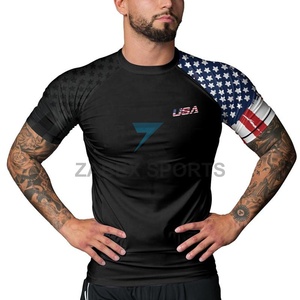 Rashguard de compression MMA de haute qualité pour hommes, personnalisable, manches courtes, extensible, ajusté, 200 GSM - Product Image 4