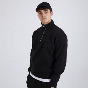 <b>Men's</b> Comfortable Stylish <b>Black</b> Quarter Zip Pullover Essential for Casual and Active Wears Washed Knitted Weaving Method - Product Image 3