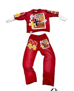 Ensemble de survêtement unisexe délavé à l'acide Logo personnalisé Manches longues Sweat-shirt à col rond en coton épais Pantalon de survêtement Joggers Ensemble pour hommes - Product Image 3