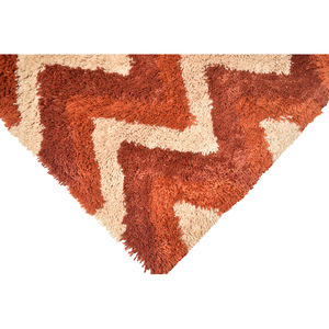 Tapis shaggy zigzag tufté à la main sur mesure en gros - Tapis en laine douce et moelleuse marron terre cuite pour salon et chambre à coucher - Product Image 3