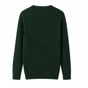 Pull en tricot côtelé vert foncé à col en V pour homme, manches longues, couleur unie, vêtement d'hiver, tricoté au Pakistan - Product Image 2