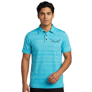 Polo en tricot rayé bleu pour homme, manches courtes, logo brodé, décontracté, respirant, 100% polyester - Product Image 3