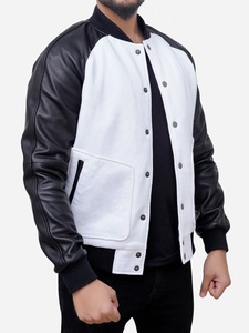High Quality Wholesale Custom Varsity <b>Jacket</b> for <b>Men</b> Wool Baseball <b>Jacket</b> Letterman <b>White</b> And Black Colour - Product Image 3