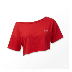 Asymmetrical Off‑Shoulder Cropped T-Shirt Short Sleeves women's shirt Soft Cotton Tee Flat Finish DTF Custom Minimalist Branding - Product Image 3