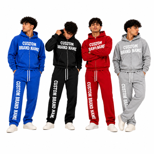 Custom Puff Print Tracksuit <b>Set</b> Zip Up Hoodie Wide Leg Jogger Pants Streetwear Style Raised Lettering Matching Casual Apparel OE - Product Image 1
