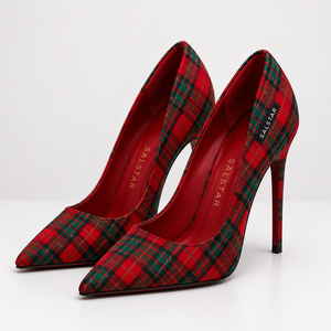 Escarpins à talons hauts élégants pour femmes, motif tartan, confortables, à bout pointu, pour mariage et soirée, avec étiquette personnalisée - Product Image 1