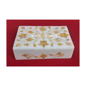 Caja de Joyería de Mármol Blanco Makrana con Incrustaciones de Nácar Rosa, Diseño de Incrustaciones de Flores Hechas a Mano con Forma Rectangular, para Guardar Anillos - Product Image 6