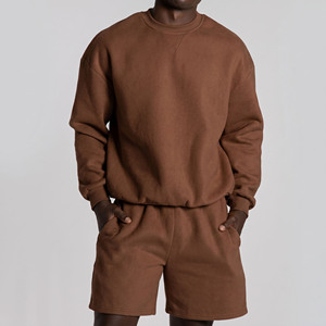 Men's Winter Jogger Sweat Shorts Set Crew Neck Top 400 Gsm Fleece Shorts Two Piece Set Men's High Quality Sweat Shorts Sets - Product Image 1