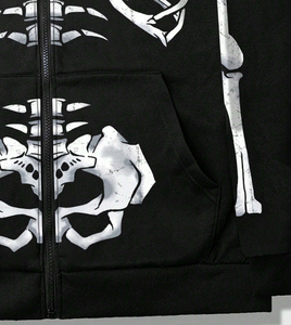 <b>Ring</b>-Mode Gears Unisex <b>Gothic</b> Skeleton Print Hooded Winter Fleece Oversized Knitted Polyester Black Front Logo Custom Hoodie - Product Image 4