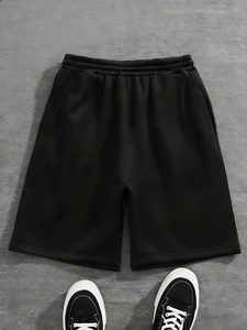 Shorts Bermuda Homme Noir Uni Taille Élastique Cordon de Serrage Décontracté Tricoté en Polyester Respirant Taille Mi-Haute - Product Image 3