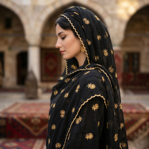 Wholesale Women Black <b>Chiffon</b> Shawl Gold Pineapple Foil Print Long Lightweight <b>Scarf</b> All Seasons Daily Wear OEM Supplier - Product Image 4