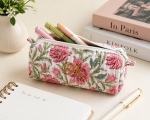 Handmade quilted cotton pencil pouch fabric <b>pen</b> case organizer <b>colorful</b> washable makeup brush holder stationery bag gift - Product Image 1