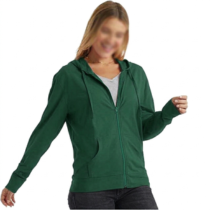 Sweat-shirt à capuche zippé bleu marine pour femme, manches longues, color-block, tricoté, respirant, pour l'automne - Product Image 2