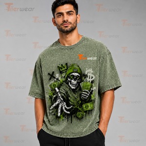 เสื้อยืดผู้ชาย ผ้าฝ้าย 100% ซักแบบ Acid Wash แขนสั้น คอกลม ทรงหลวม สวมใส่สบายทุกวัน แห้งเร็ว น้ำหนัก 230 กรัม - Product Image 4
