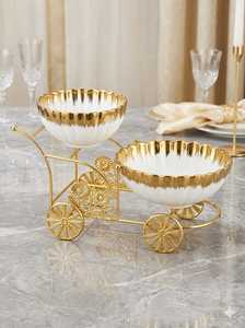 Vintage Luxury Ceramic <b>Bowl</b> <b>Set</b> with Gold Metal Frame Round Shape Handmade Design 3mm Thickness Eco-Friendly Table Accent - Product Image 2