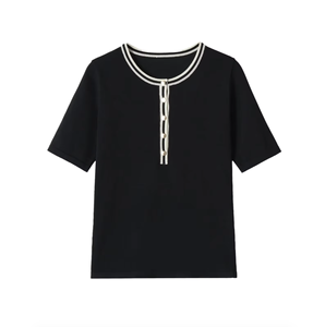 T-shirt personnalisé pour femme, vintage, en spandex, nouvelle collection été 2026, simple, uni, à manches courtes - Product Image 1
