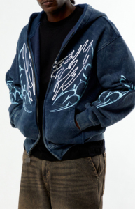 Men's Embroidered Vintage Washed <b>Graphic</b> <b>Zip</b>-<b>Up</b> <b>Hoodie</b> Regular Fit Streetwear Polyester/Cotton Y2K Casual Sun Faded Sweatshirt - Product Image 4
