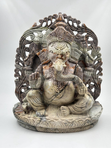 Estatua de Ganesha de Jaspe Picasso Natural Tallada a Mano de 8.5 Pulgadas, Escultura de Cristal, Decoración para el Hogar, Proveedor Mayorista OEM ODM - Product Image 1