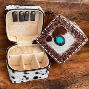 Hand <b>Tooled</b> <b>Leather</b> Travel Jewelry Organizer Cowhide Jewelry Box for Women Girl Earring Ring Necklace Bracelet Storage Display - Product Image 2