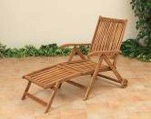 Chaise de jardin pliante en teck avec dossier inclinable et pieds coniques, mobilier d'extérieur style rustique, fonctionnement manuel - Product Image 1