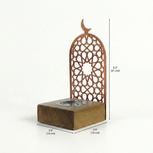 Islamic Wood & Metal Incense Burner Laser-Cut Geometric Design With Crescent Moon. Elegant Ramadan & <b>Eid</b> Spiritual Home Decor - Product Image 3