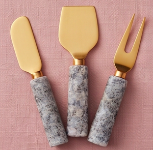 <b>Cheese</b> <b>Knives</b> <b>Set</b> In Stainless Steel With Stylish Marble Handle Gold Blades Perfect For Wedding Tabletop And Serving Use - Product Image 4