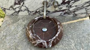 Lavabo de Lujo Redondo de Mármol Rojo Levanto, Lavabo de Baño de Piedra Natural, Lavabo de Encimera, Lavabo Hecho a Mano - Product Image 5