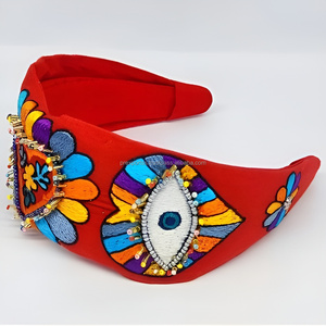Venta al por mayor a granel personalizado tela bordada diadema hecho a mano moda accesorio para el cabello hermosas flores diadema personalizada - Product Image 6