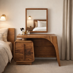 Table de toilette en bois naturel, console vintage, bureau de maquillage pour chambre à coucher, meuble artisanal, décoration de chambre - Product Image 1