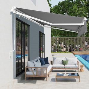 Tenda da Sole a Cassonetto 12x10FT con Struttura Retrattile in Lega di Alluminio e Telo in Poliestere Grigio, Illuminazione a LED per Balcone e Spazi Esterni - Product Image 3