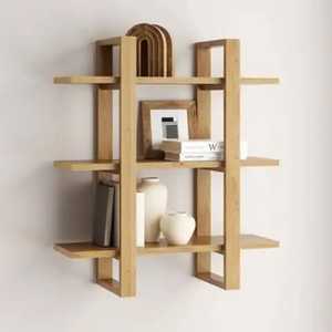 Modern Natural Wood <b>Floating</b> Wall Shelf Interlocking <b>Frame</b> Storage Display Rack Living Room Mounted Adjustable Holder - Product Image 1