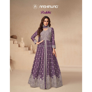 Indian Heavy Pure Georgette con bordado y trabajo de secuencia y trabajo de piedra de diamante Vestidos largos con trabajo de bordado Dupatta - Product Image 1