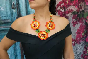 Collier de haute qualité avec perles de lotus Huichol, idéal pour anniversaire, Noël, mariage, et autres occasions spéciales. - Product Image 4