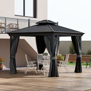 Elegante 10x10 alluminio oasi esterno Hardtop Gazebo grigio chiaro con tende e rete a baldacchino e pergolato - Product Image 2
