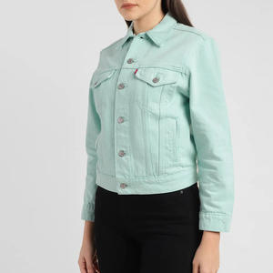 Veste en jean classique boutonnée coupe ample décontractée élégante écologique personnalisable pour l'automne/hiver couleur bonbon - Product Image 4