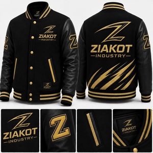 Chaqueta Varsity Negra y Blanca para Hombre ZIAKOT, Estilo Letterman, Cuello Camisero, Cierre de Botones, Ropa Casual de Otoño - Product Image 4