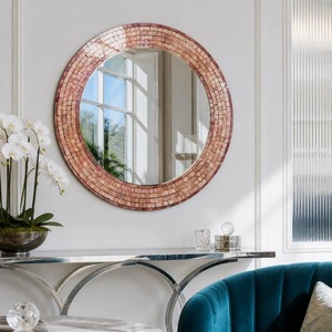 Handmade Terracotta Mosaic Tile <b>Round</b> <b>Wall</b> <b>Mirror</b> with Crystal Glass Contemporary Design-REHMAN CRAFT - Product Image 3