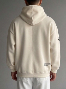 Sweat-shirt à capuche Boston pour homme, 100 % coton French Terry, coupe oversize décontractée, streetwear, avec poche, coupe classique, blanc hiver, respirant - Product Image 2