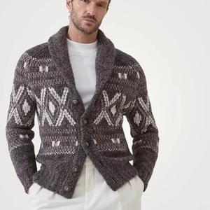 European Plus Size Men's & women's <b>Cardigan</b> for Autumn Winter Cross-Border Factory Wholesale Knitted with Warm Neck Front Logo - Product Image 1