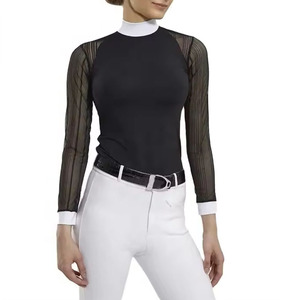 Short <b>Sleeve</b> Printed Plaid Pattern Horse Riding Shirts 100% Polyester Quick Dry Performance Equestrian Apparel for Women Outdoor - Product Image 3