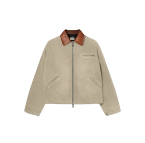 Hot Sale Custom Cotton Men's Heavy Embroidery Logo Zipper Winter Work <b>Canvas</b> <b>Jacket</b> Turn Down Collar Twill Cotton Work <b>Jacket</b> - Product Image 1