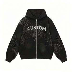 Nouveau sweat à capuche surdimensionné en tricot avec strass, logo personnalisé, design en cristal, délavé à l'acide, vêtements streetwear décontractés, écologiques - Product Image 1