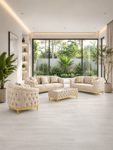 Luxury 321 Ivory Chesterfield <b>Sofa</b> <b>Set</b> with Tufted Design and Gold Trim for Living Room Villa Hall Office Contamporary Design - Product Image 2