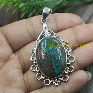 Pendentif en chrysocolle naturelle, argent sterling 925, fait main, forme ovale vintage, design filigrané, bijoux pour femme, cadeau pour elle - Product Image 6