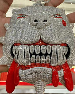 Collier personnalisé en argent sterling 925, style hip-hop, avec tête de bouledogue, diamants en moissanite rouge, plaqué or - Pendentif glacé - Product Image 3